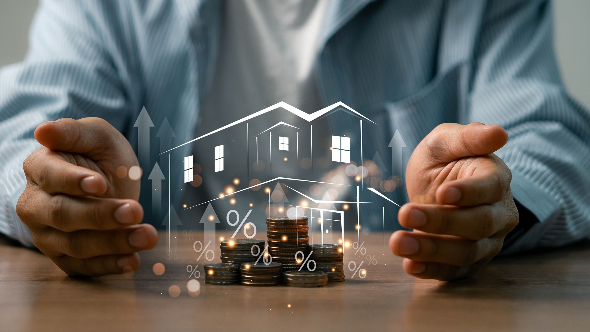 Real estate investment concept. Buy, own, and sell properties for profit. Cash flow, appreciation, tax advantages. Buy and sell houses and real estate online on a virtual screen. real estate market